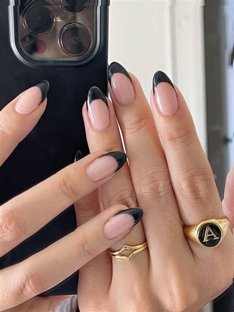 black french tip almond shape|thin black french tip nails.